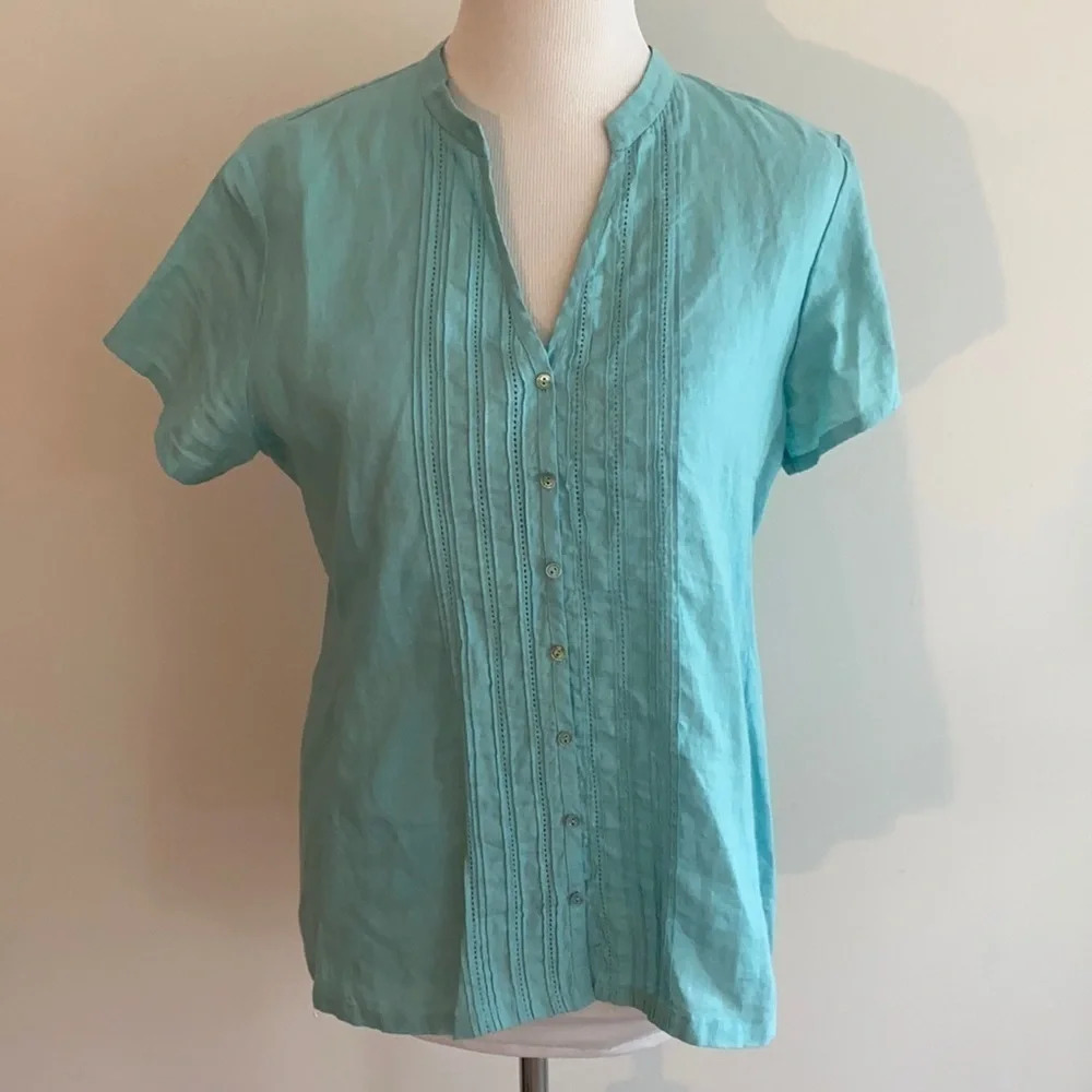 •Eileen Fisher•Irish Linen Pin tuck Blouse, EUC❤️